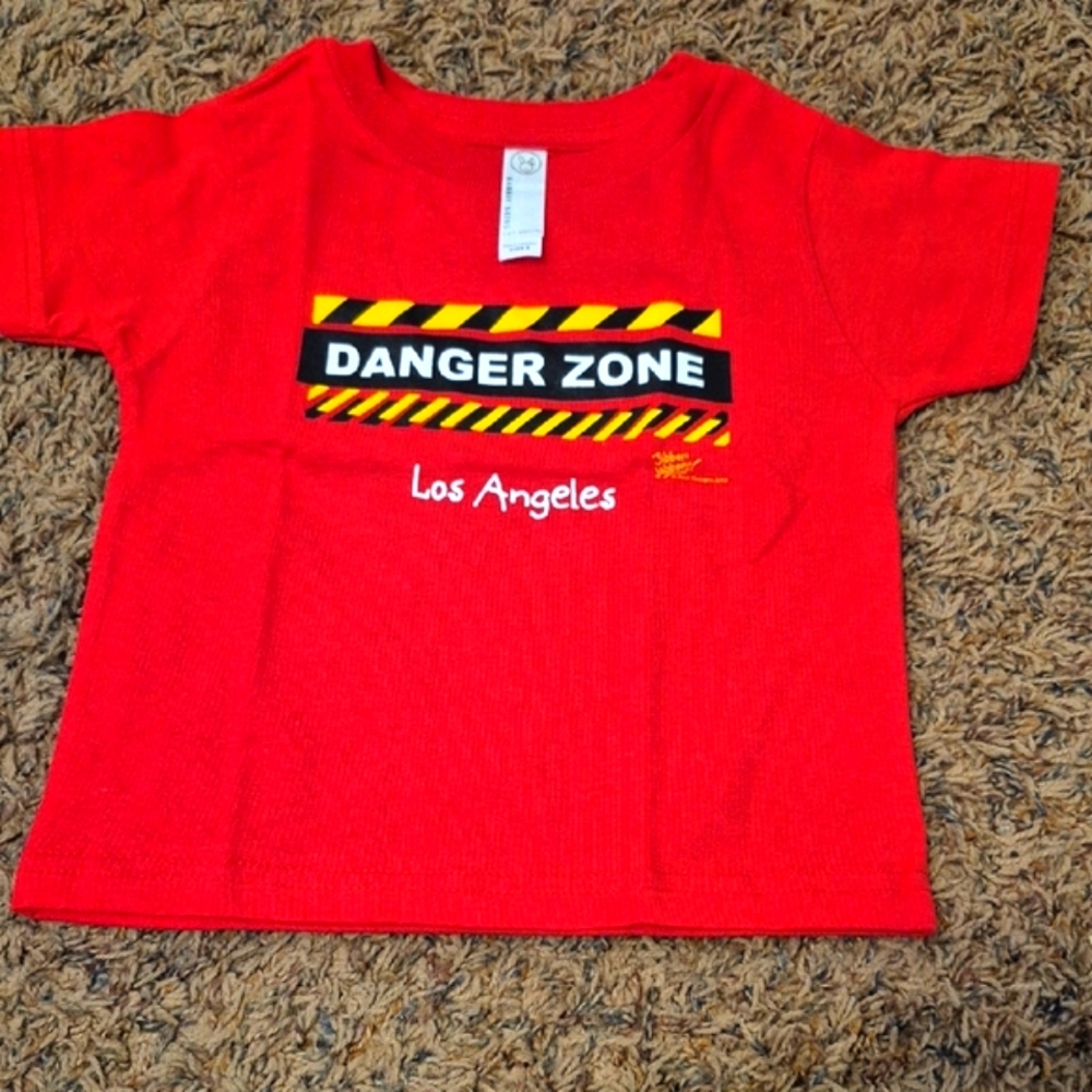 Brand New Unisex Red Kids T-Shirt with 'Danger Zone' Print Size 2
